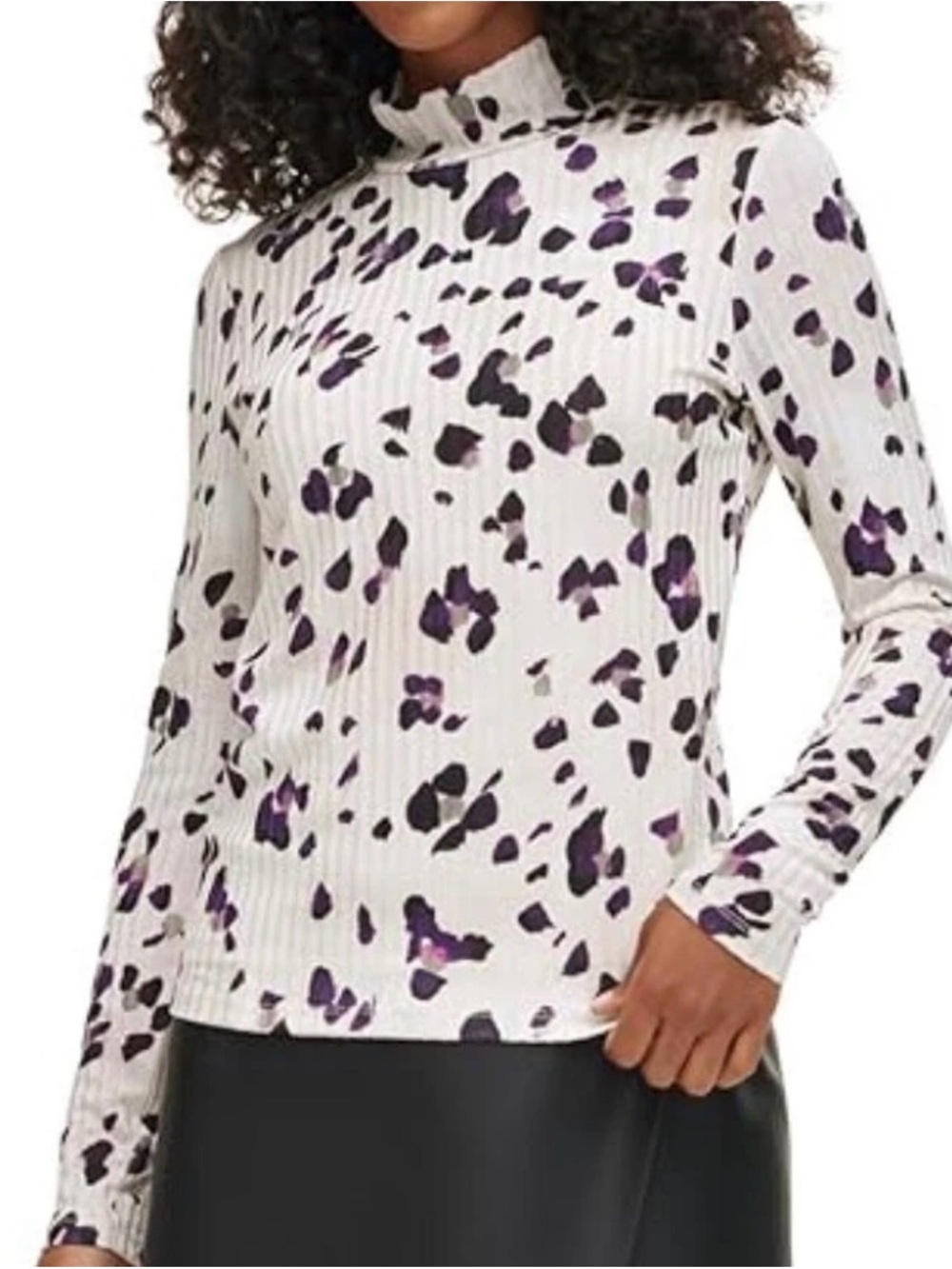 DKNY White Ribbed Mock Neck Top
